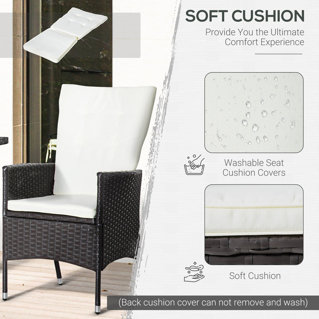 Outsunny 3 Pieces Patio PE Rattan Sofa Set, Outdoor Recliner Chairs Wood Grain plastic Top Coffee Table