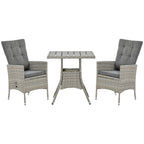 Outsunny 3 Pieces Patio PE Rattan Sofa Set, Outdoor Recliner Chairs Wood Grain plastic Top Coffee Table