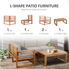 Outsunny 5 PCS L Shaped Patio Furniture Set, Wood Outdoor Sectional Sofa Conversation Set, Grey