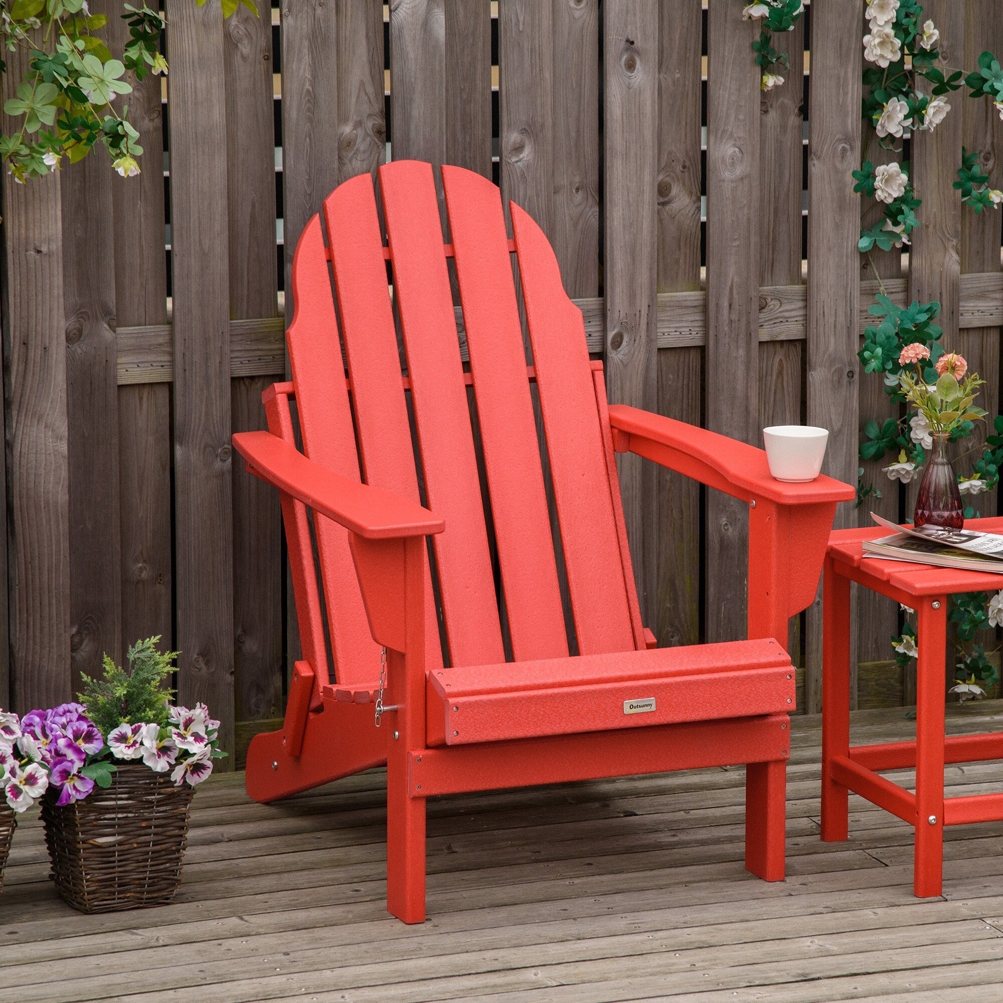 Outsunny Folding Adirondack Chair, HDPE Outdoor All Weather Plastic Lounge Beach Chairs for Patio Deck and Lawn Furniture