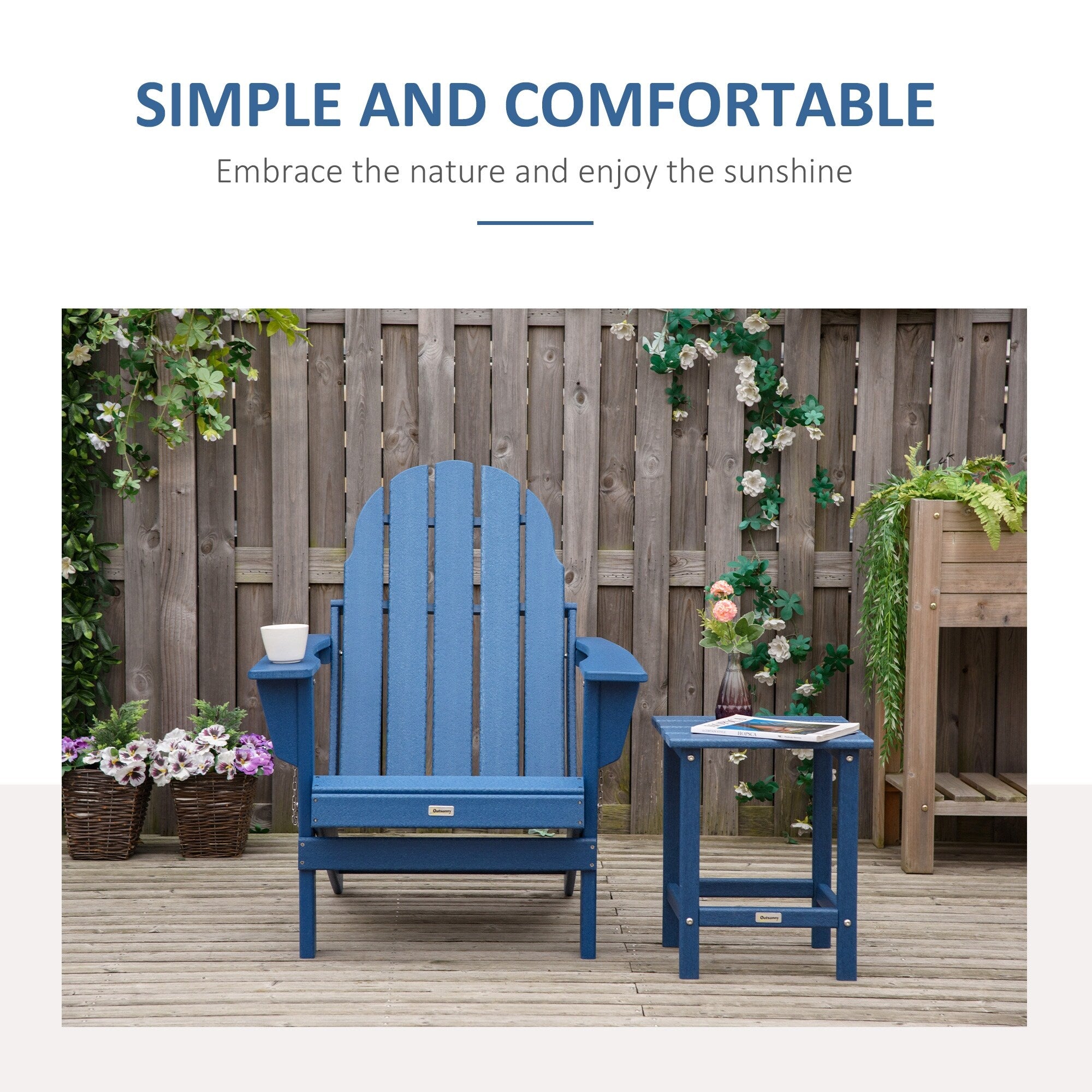 Outsunny Folding Adirondack Chair, HDPE Outdoor All Weather Plastic Lounge Beach Chairs for Patio Deck and Lawn Furniture