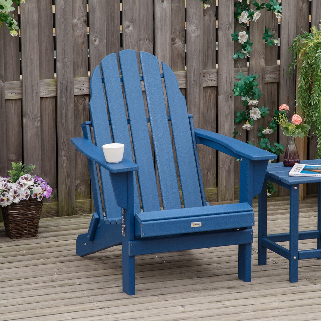 Outsunny Folding Adirondack Chair, HDPE Outdoor All Weather Plastic Lounge Beach Chairs for Patio Deck and Lawn Furniture
