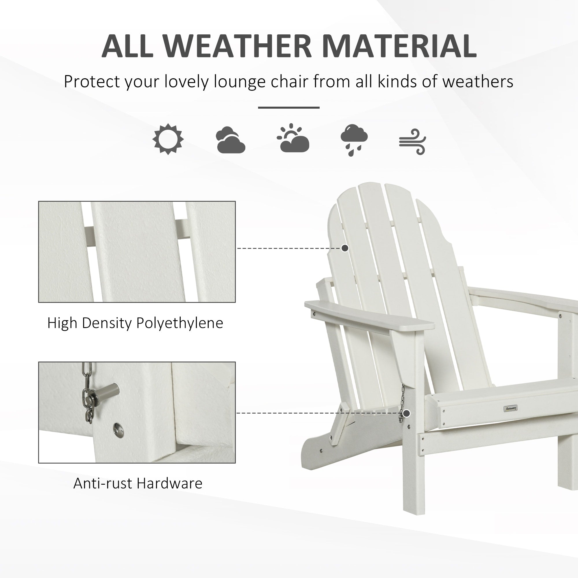 Outsunny Folding Adirondack Chair, HDPE Outdoor All Weather Plastic Lounge Beach Chairs for Patio Deck and Lawn Furniture