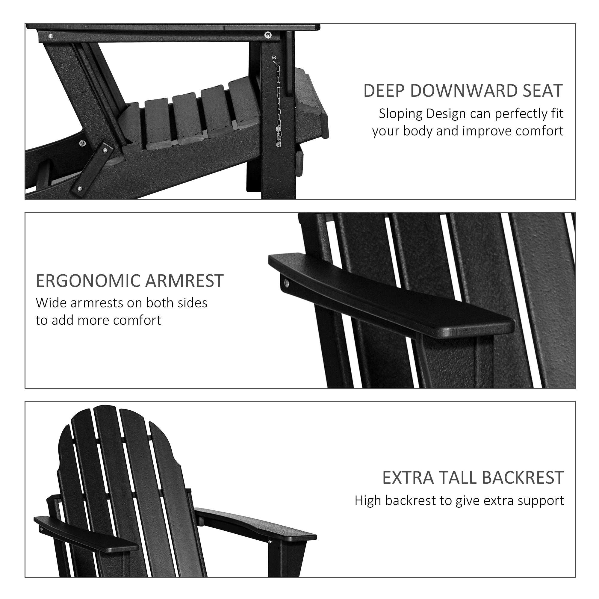 Outsunny Folding Adirondack Chair, HDPE Outdoor All Weather Plastic Lounge Beach Chairs for Patio Deck and Lawn Furniture