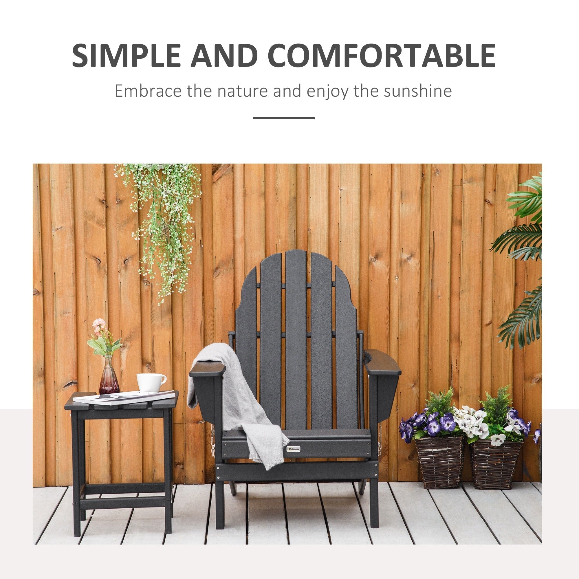 Outsunny Folding Adirondack Chair, HDPE Outdoor All Weather Plastic Lounge Beach Chairs for Patio Deck and Lawn Furniture