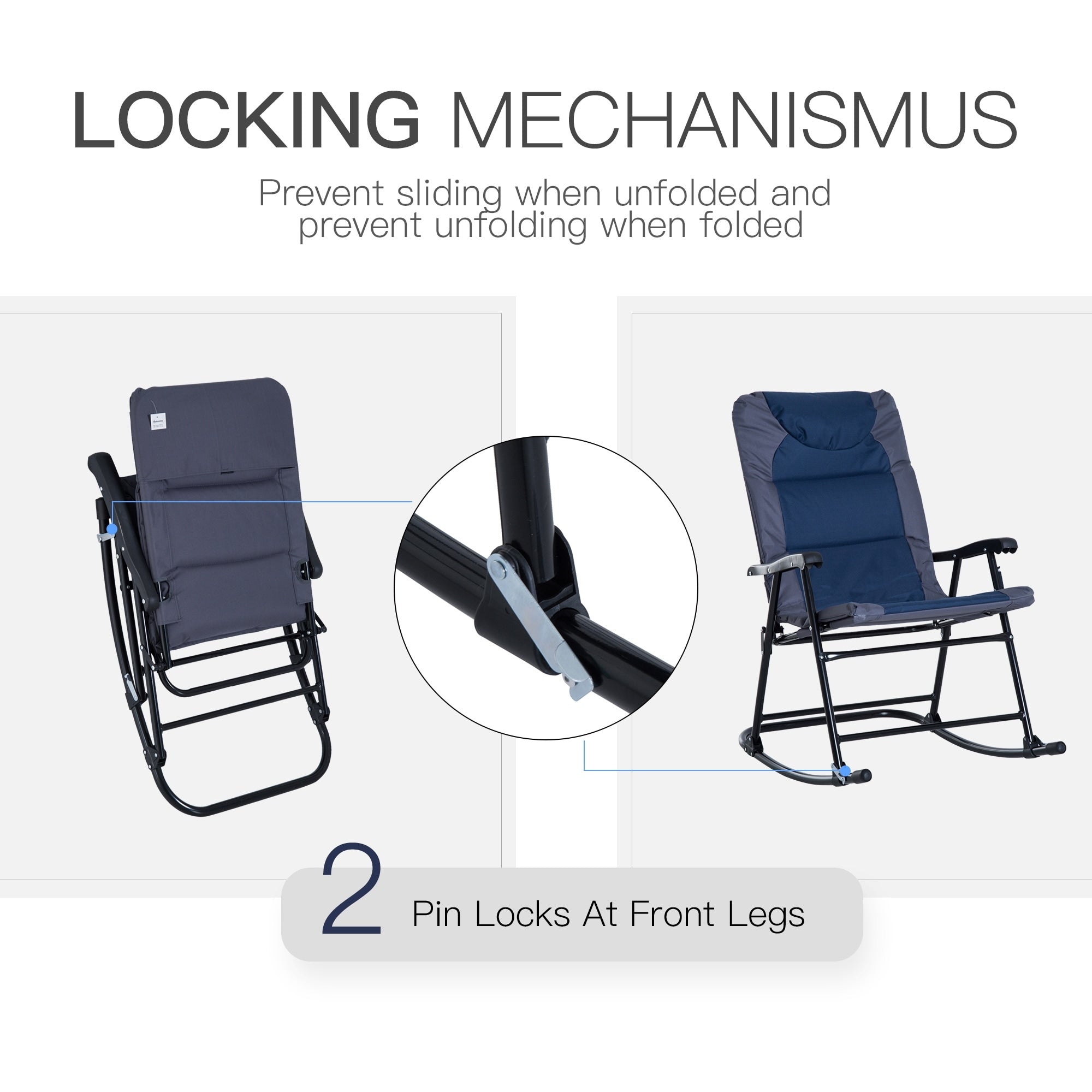 Outsunny Folding Rocking Chair Set with Padded Seat and Back, Pillow