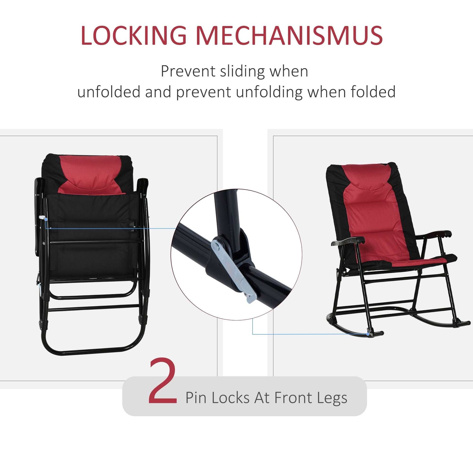 Outsunny Folding Rocking Chair Set with Padded Seat and Back, Pillow