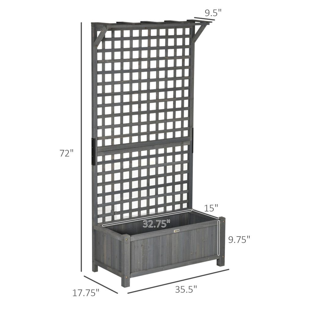 Outsunny Wood Planter with Trellis, Raised Garden Bed for Climbing Plants w/ Drainage Holes and Roof
