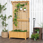 Outsunny Wood Planter with Trellis, Raised Garden Bed for Climbing Plants w/ Drainage Holes and Roof
