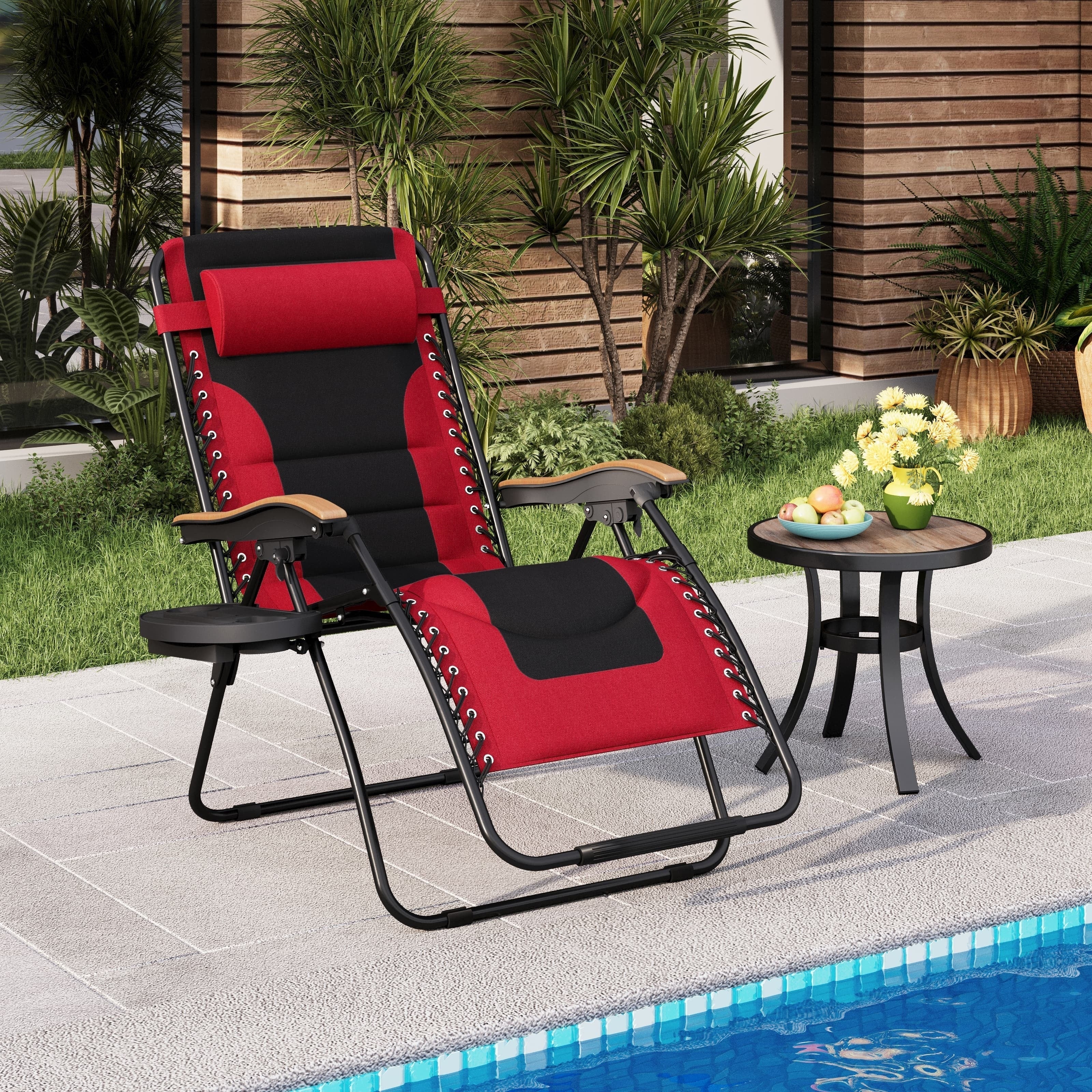 Oversize XL Padded Zero Gravity Lounge Chair Wider Armrest Adjustable Recliner with Cup Holder - N/A