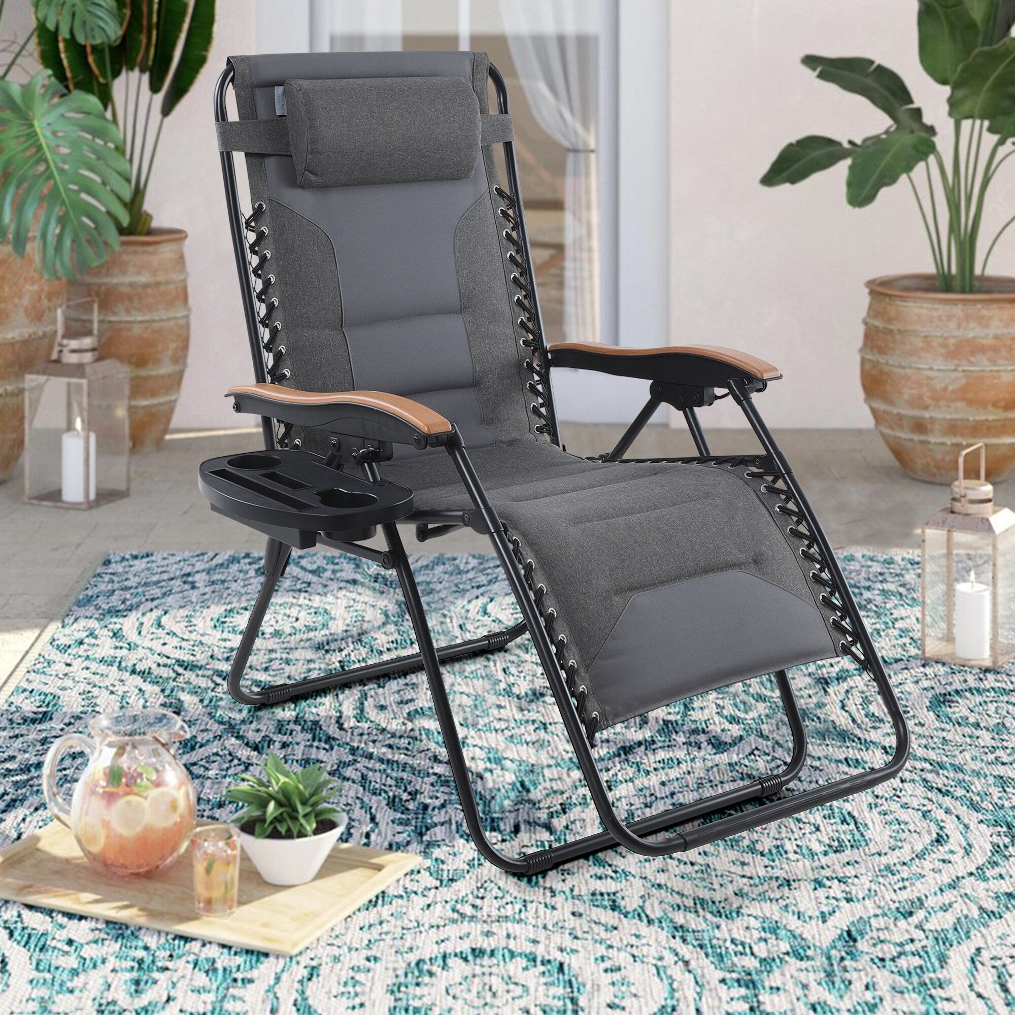 Oversize XL Padded Zero Gravity Lounge Chair Wider Armrest Adjustable Recliner with Cup Holder - N/A