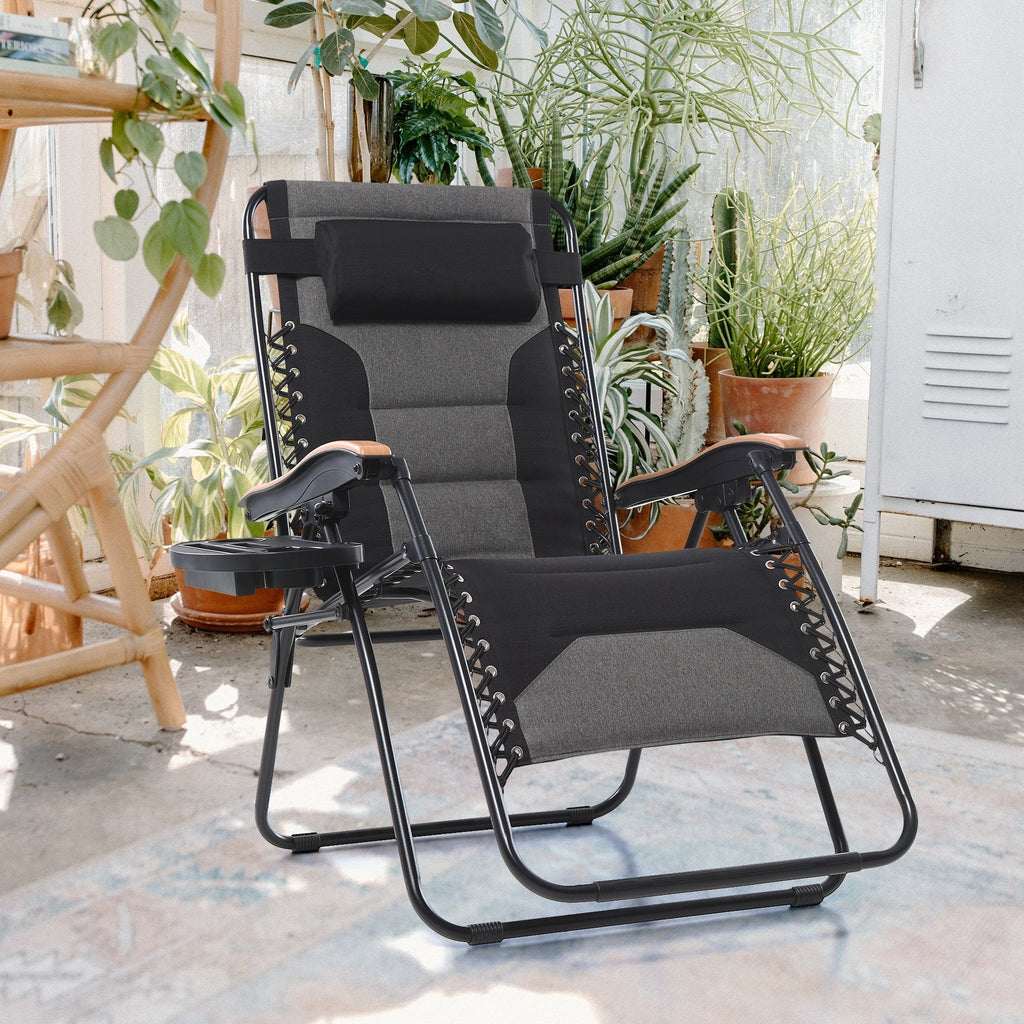 Oversize XL Padded Zero Gravity Lounge Chair Wider Armrest Adjustable Recliner with Cup Holder - N/A