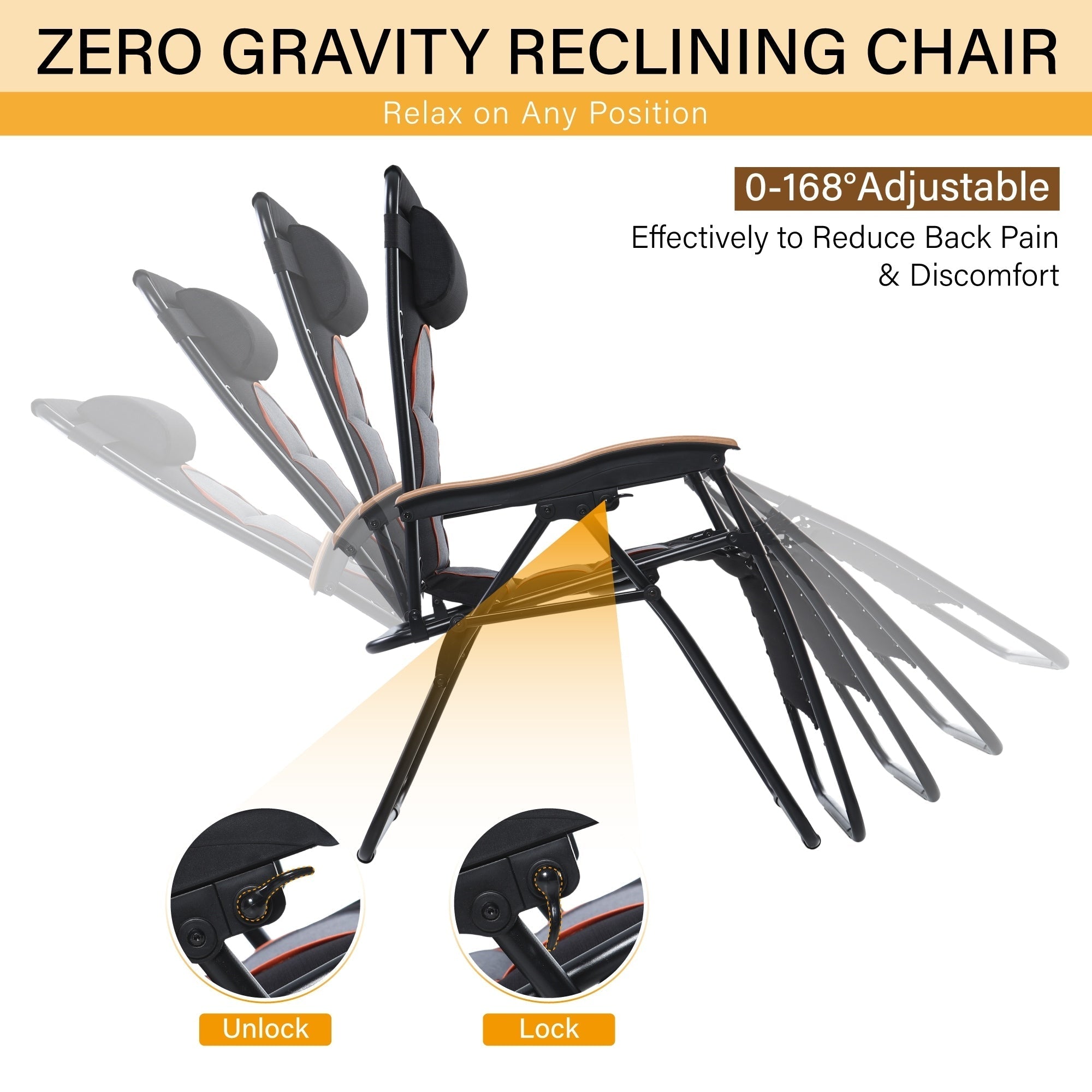 Oversize XL Padded Zero Gravity Lounge Chair Wider Armrest Adjustable Recliner with Cup Holder - N/A