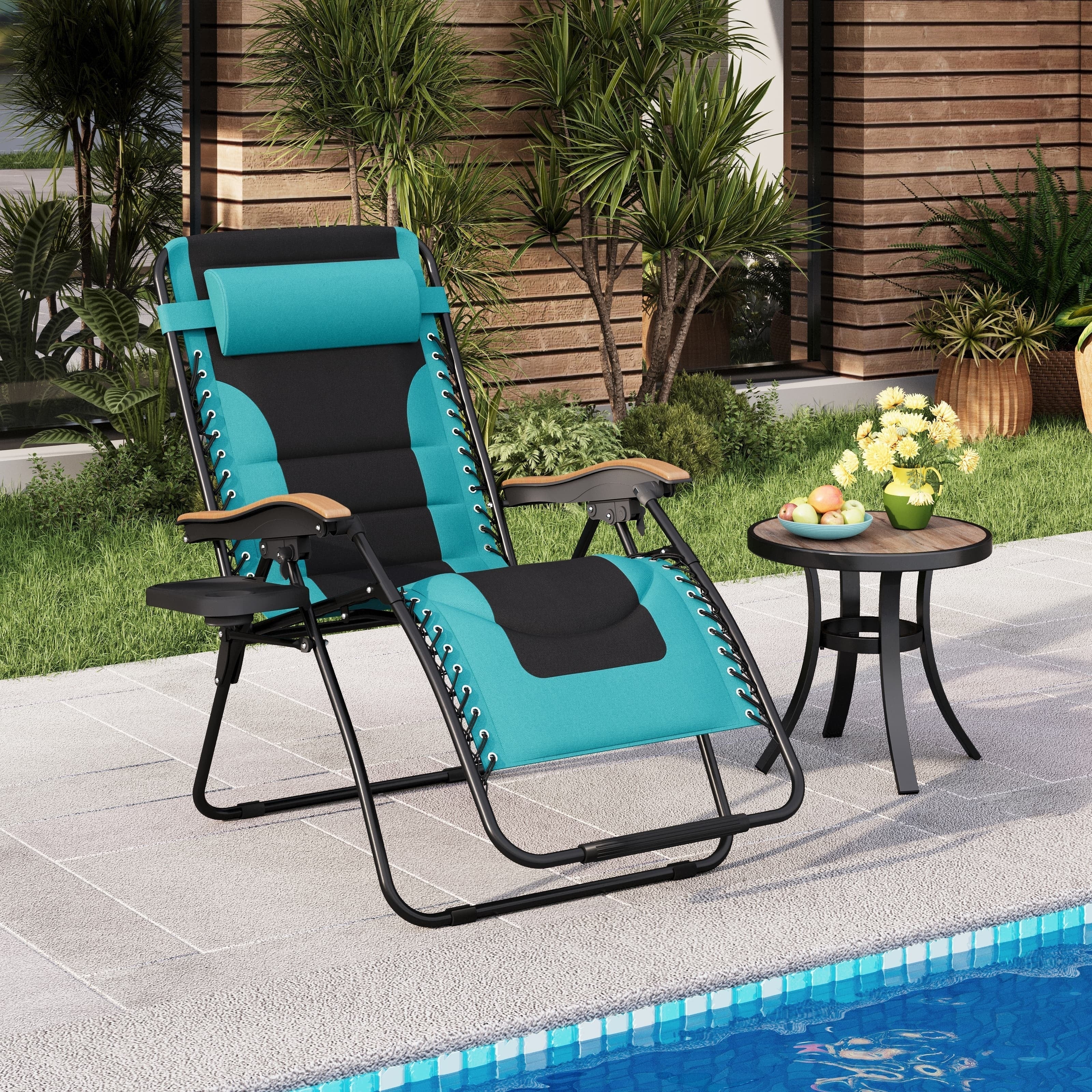 Oversize XL Padded Zero Gravity Lounge Chair Wider Armrest Adjustable Recliner with Cup Holder - N/A
