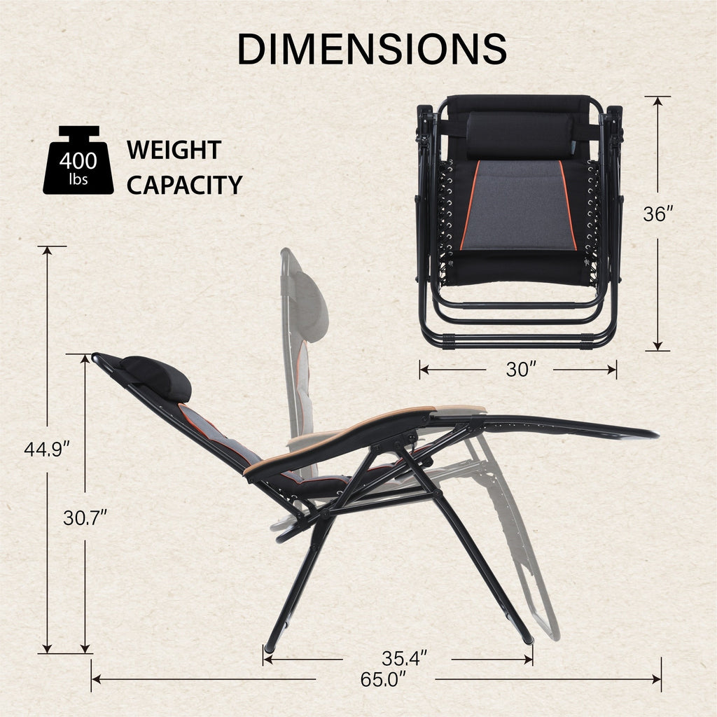 Oversize XL Padded Zero Gravity Lounge Chair Wider Armrest Adjustable Recliner with Cup Holder - N/A