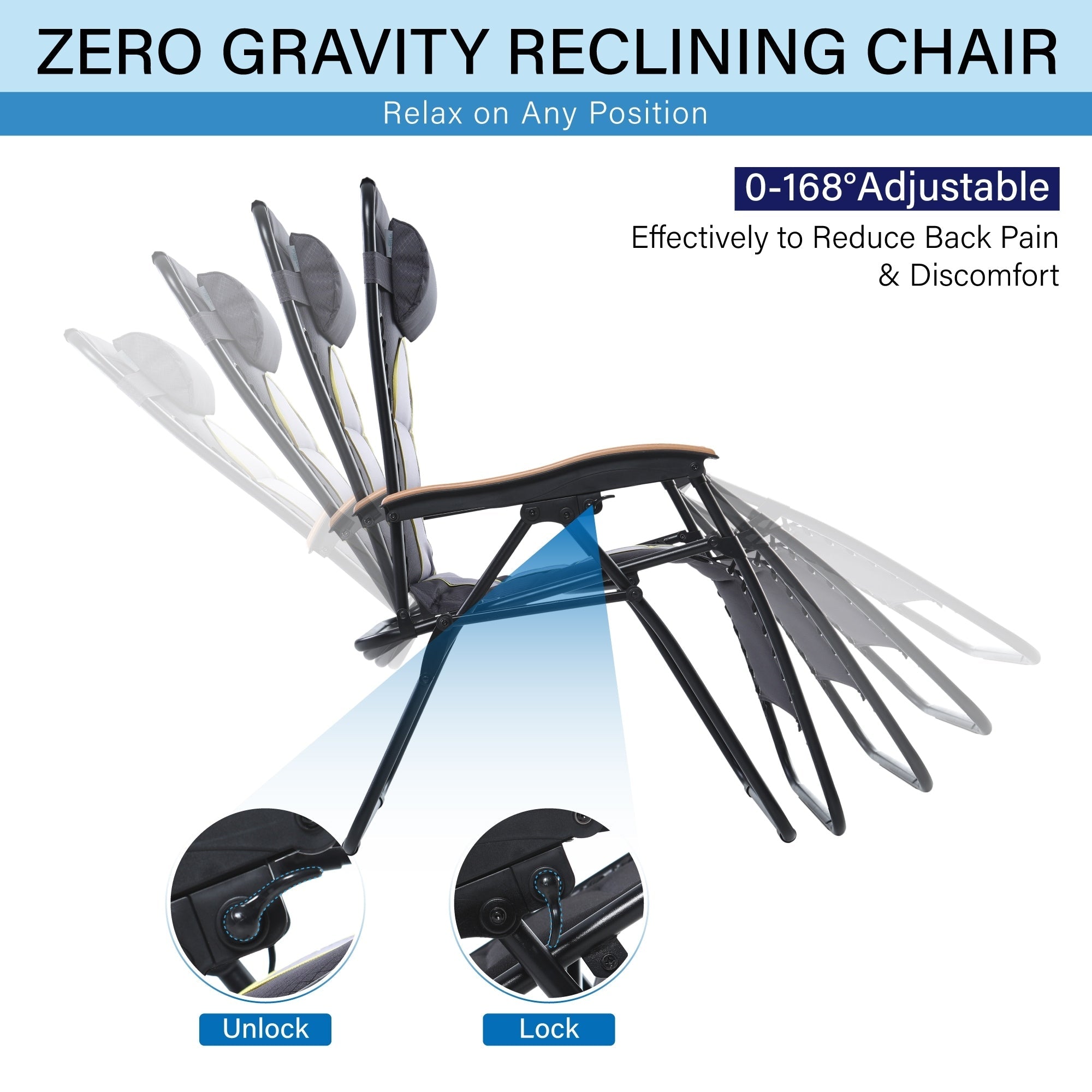 Oversize XL Padded Zero Gravity Lounge Chair Wider Armrest Adjustable Recliner with Cup Holder - N/A