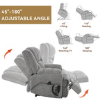 Oversized Chenille Power Lift Recliner Chair with Massage and Lumbar Heating, Infinite Position Reclining