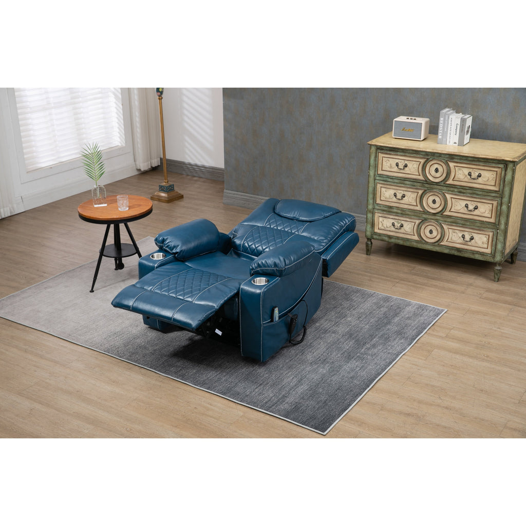 Oversized PU Leather Power Lift Recliner with Massage, Lumbar Heating, Cup Holder, 180° Flat Lay