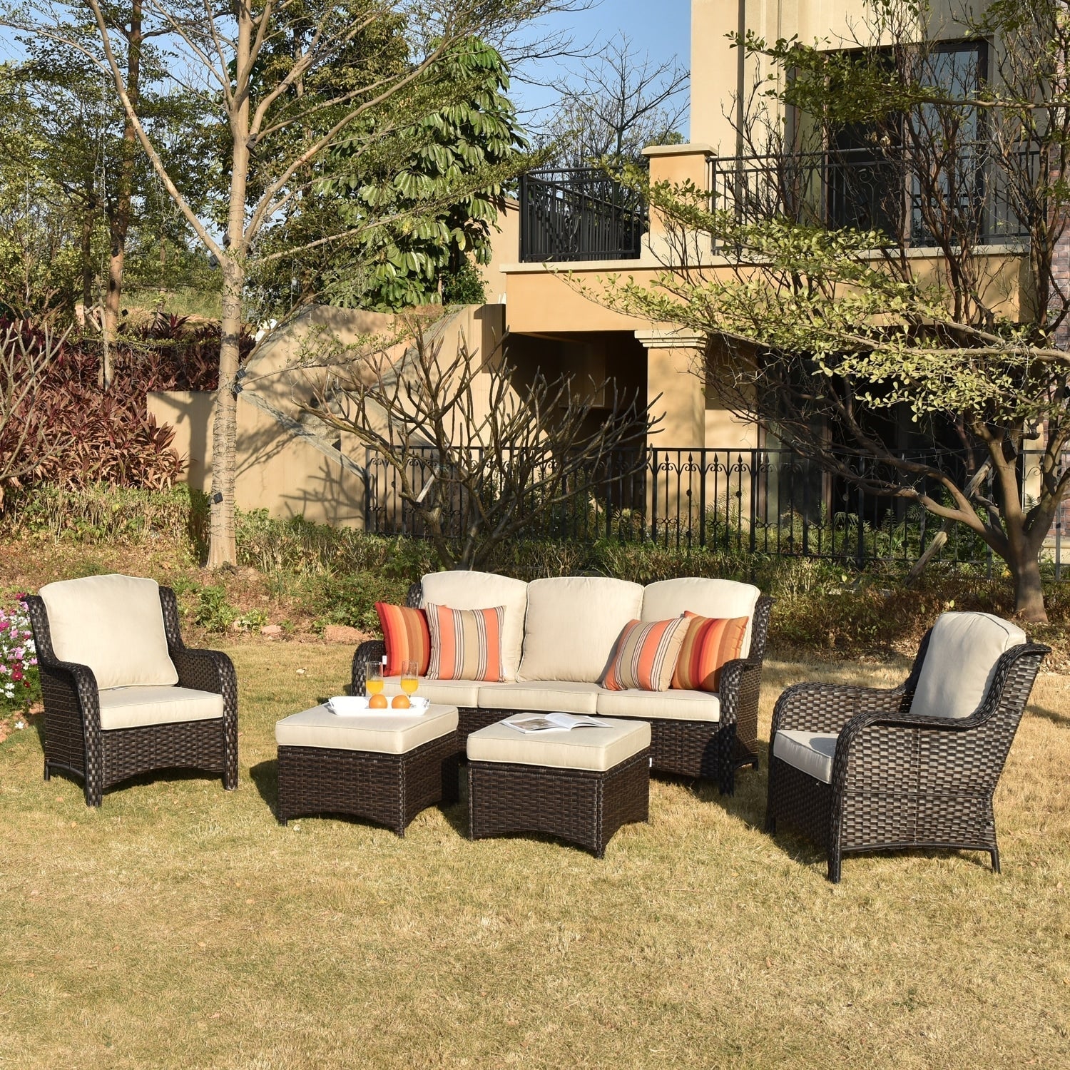 OVIOS 5-piece Patio Wicker High Back Conversation Set