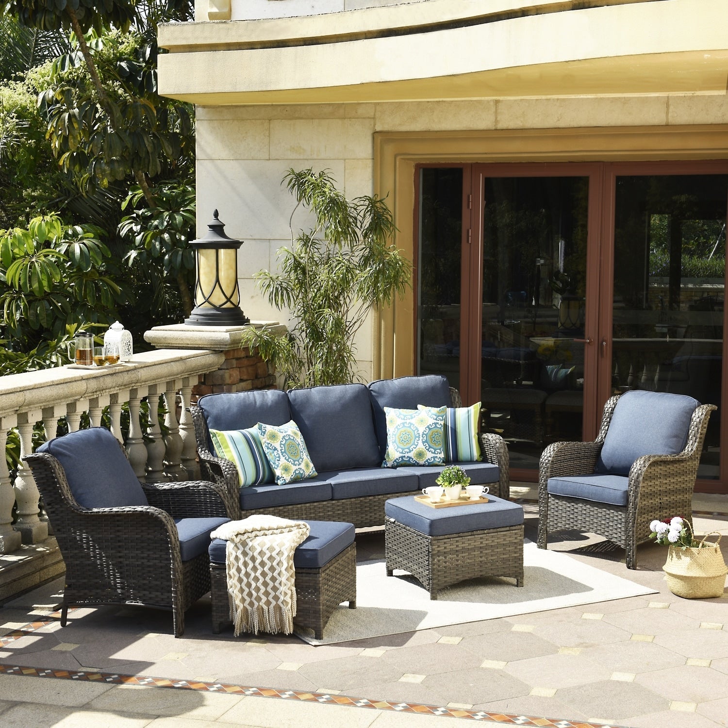 OVIOS 5-piece Patio Wicker High Back Conversation Set
