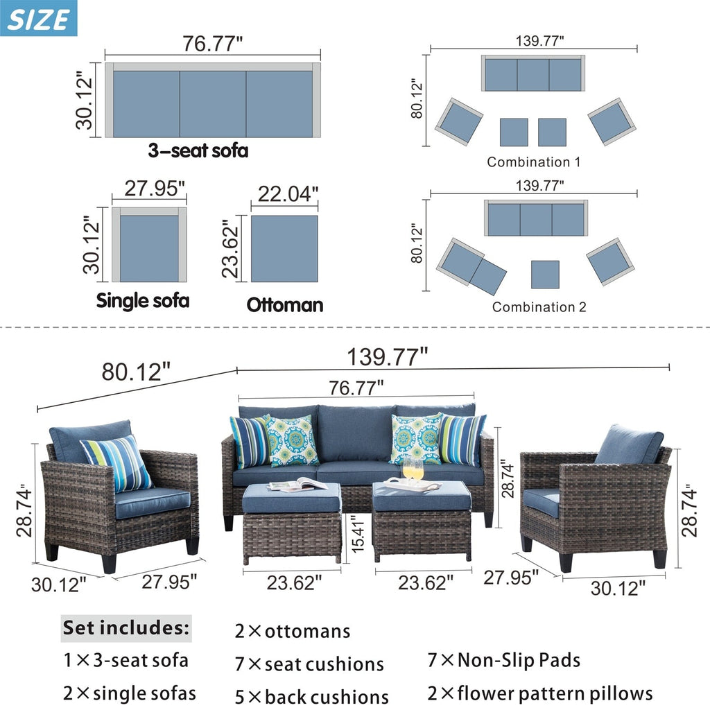 OVIOS 5-piece Patio Furniture Wicker Outdoor High-back Seating Set