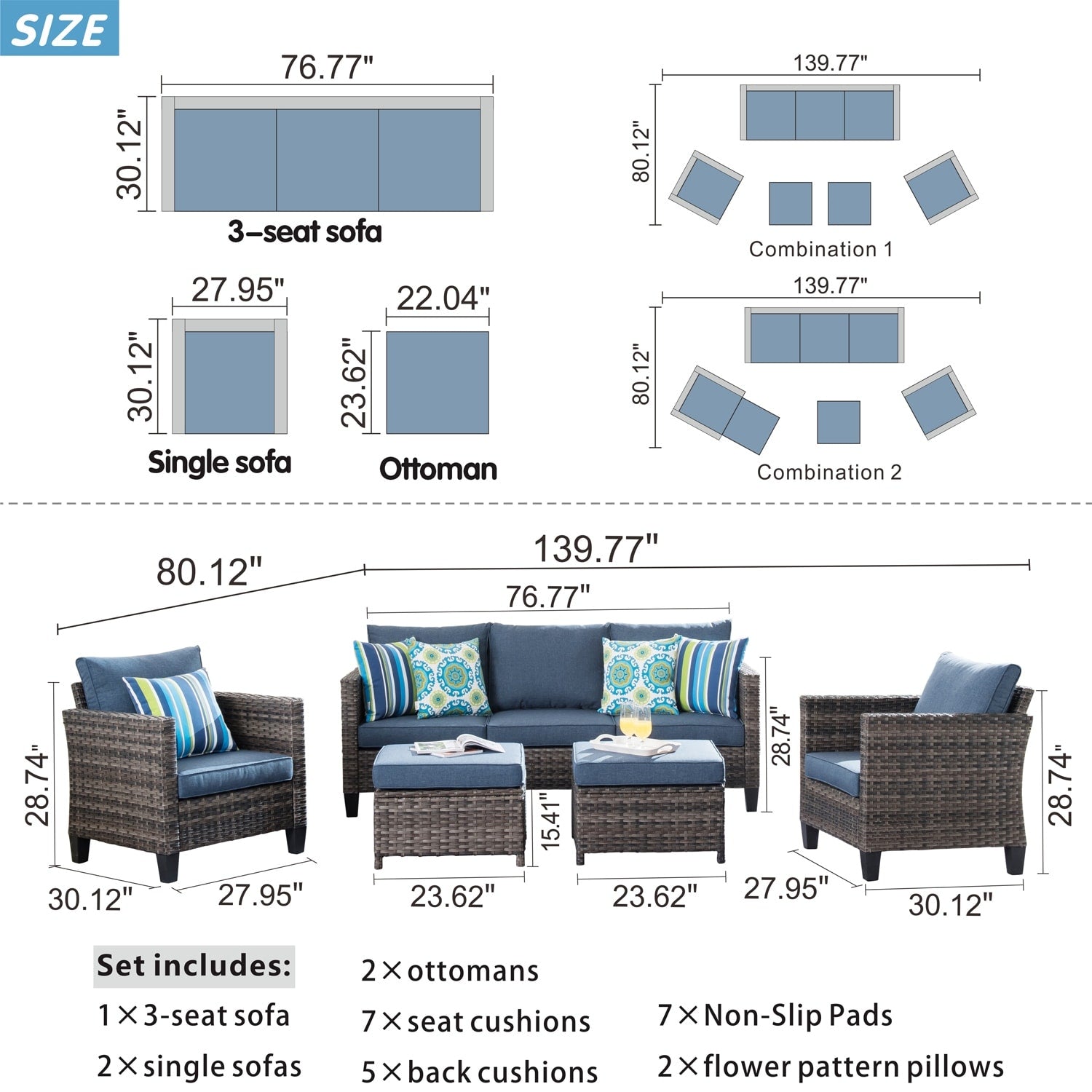 OVIOS 5-piece Patio Furniture Wicker Outdoor High-back Seating Set