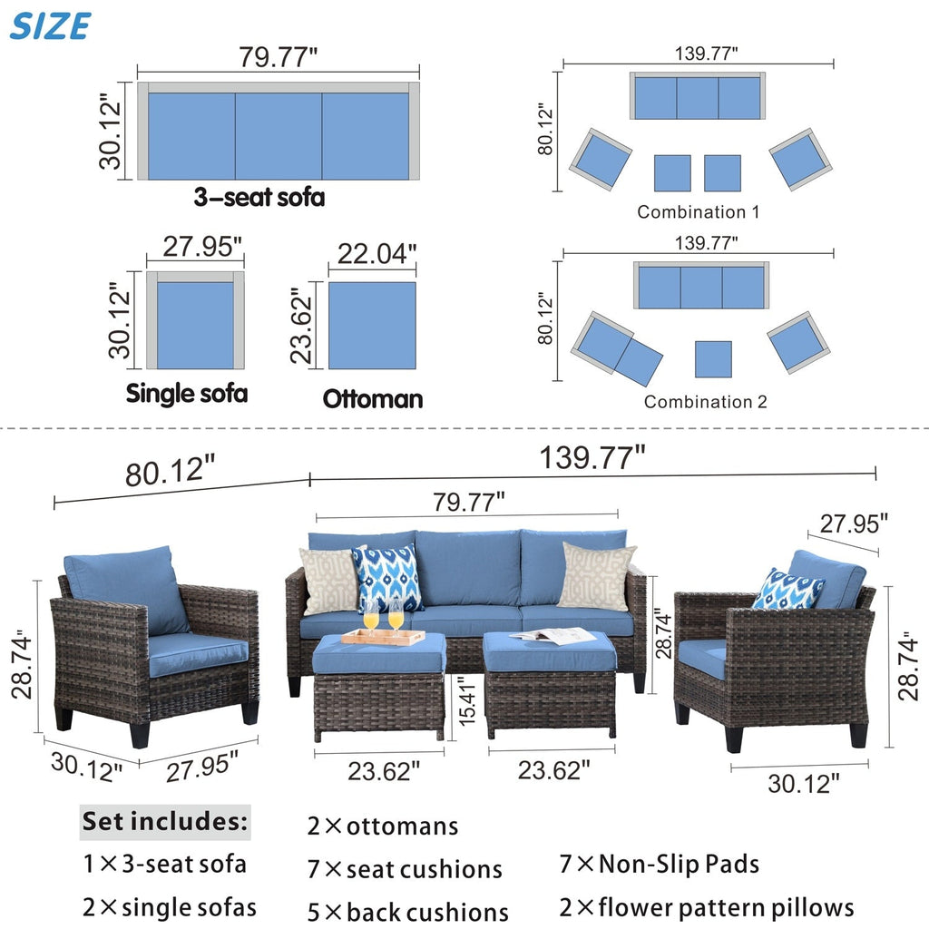 OVIOS 5-piece Patio Furniture Wicker Outdoor High-back Seating Set