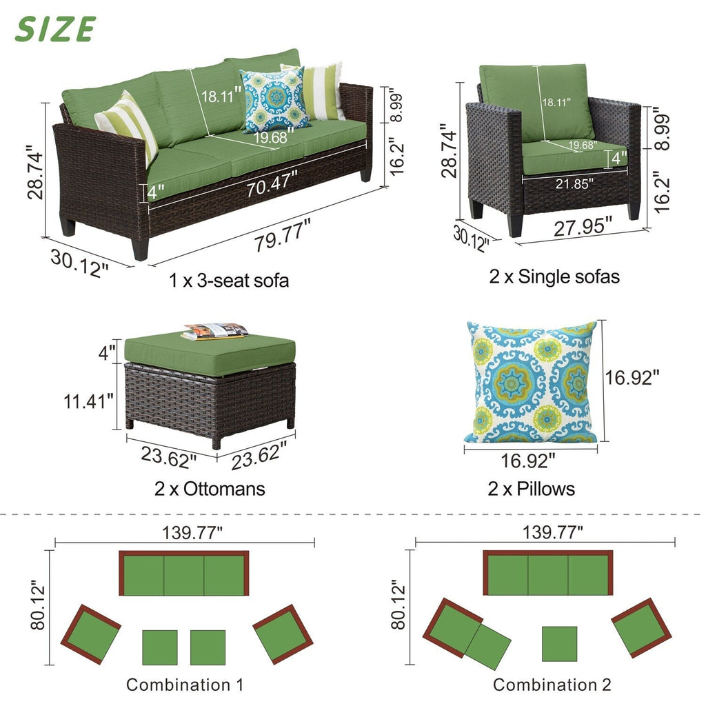 OVIOS 5-piece Patio Furniture Wicker Outdoor High-back Seating Set