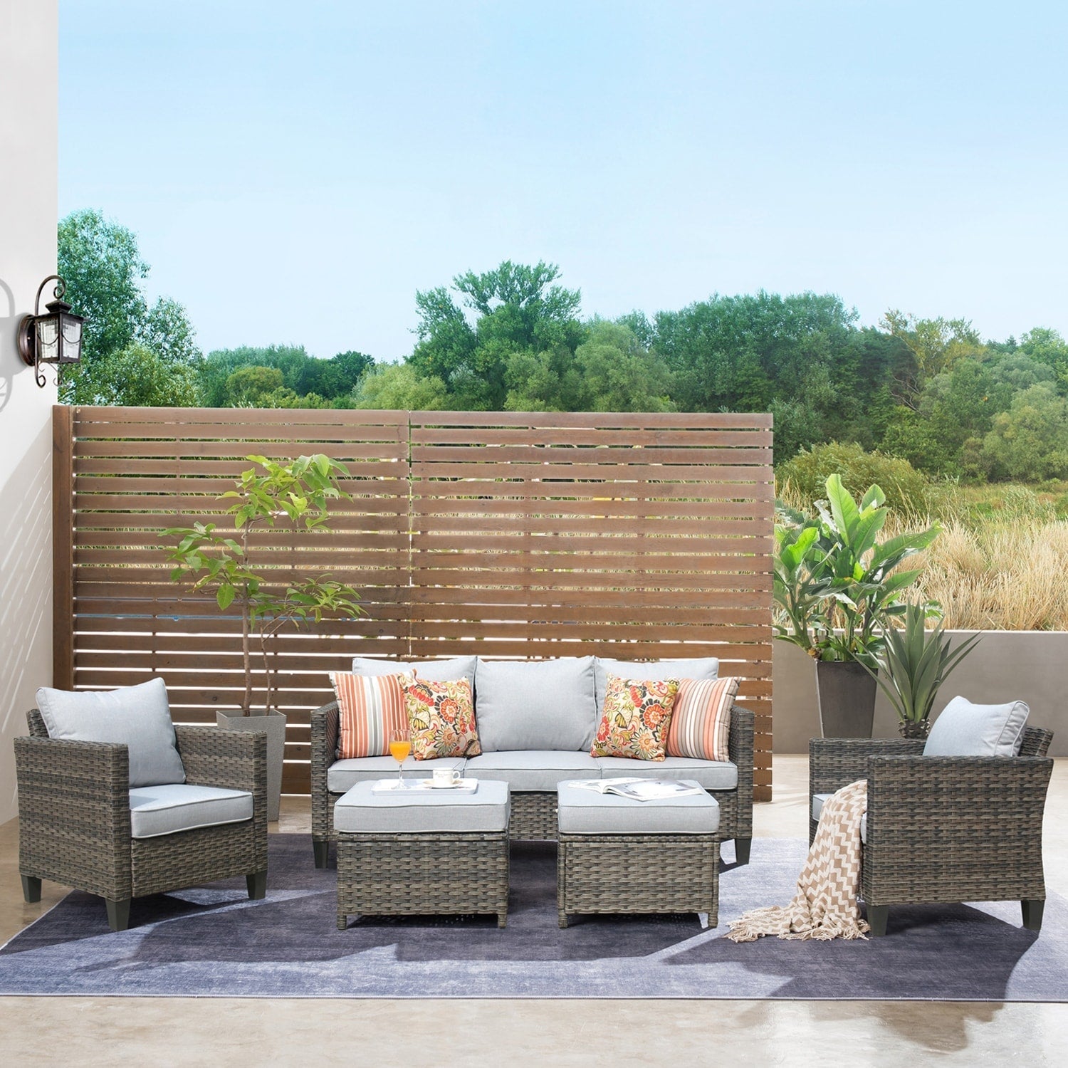 OVIOS 5-piece Patio Furniture Wicker Outdoor High-back Seating Set