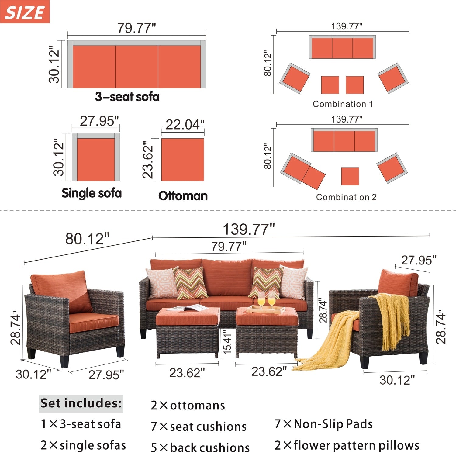 OVIOS 5-piece Patio Furniture Wicker Outdoor High-back Seating Set