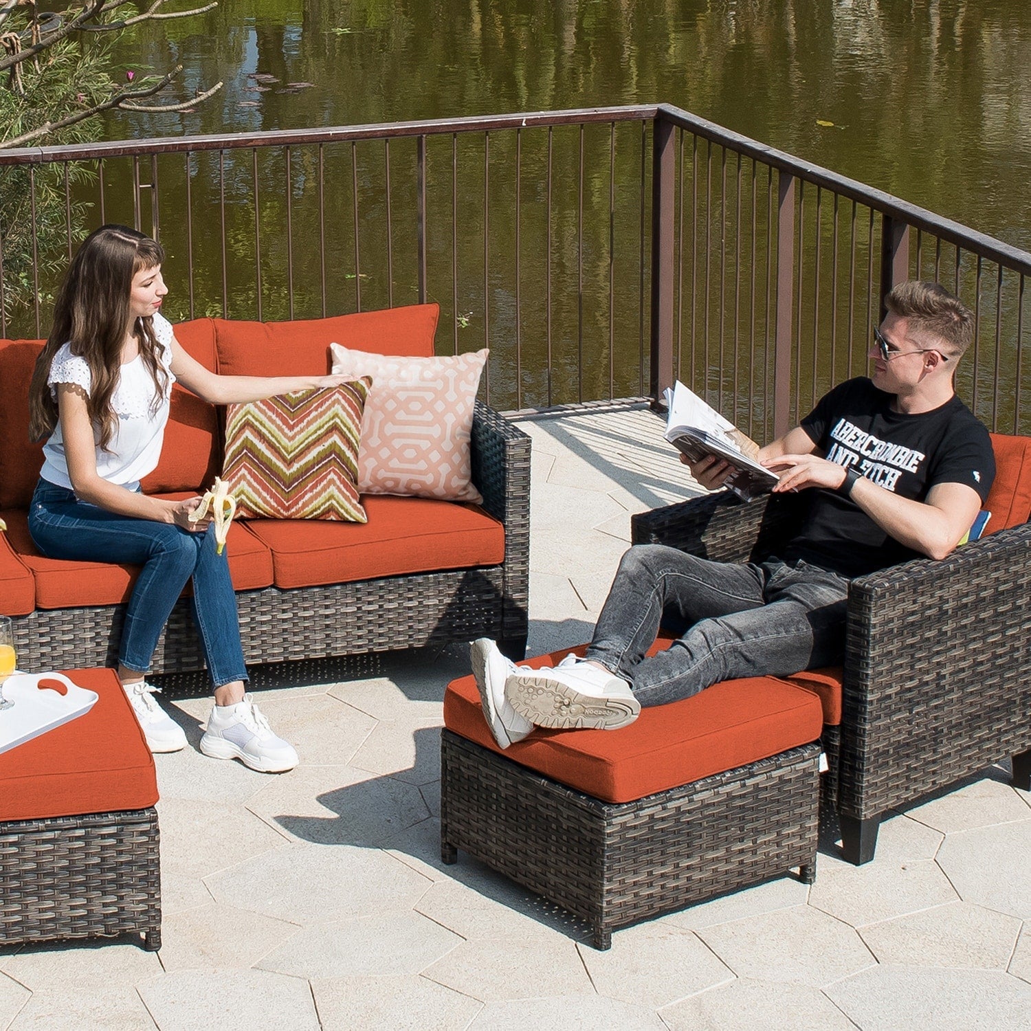 OVIOS 5-piece Patio Furniture Wicker Outdoor High-back Seating Set
