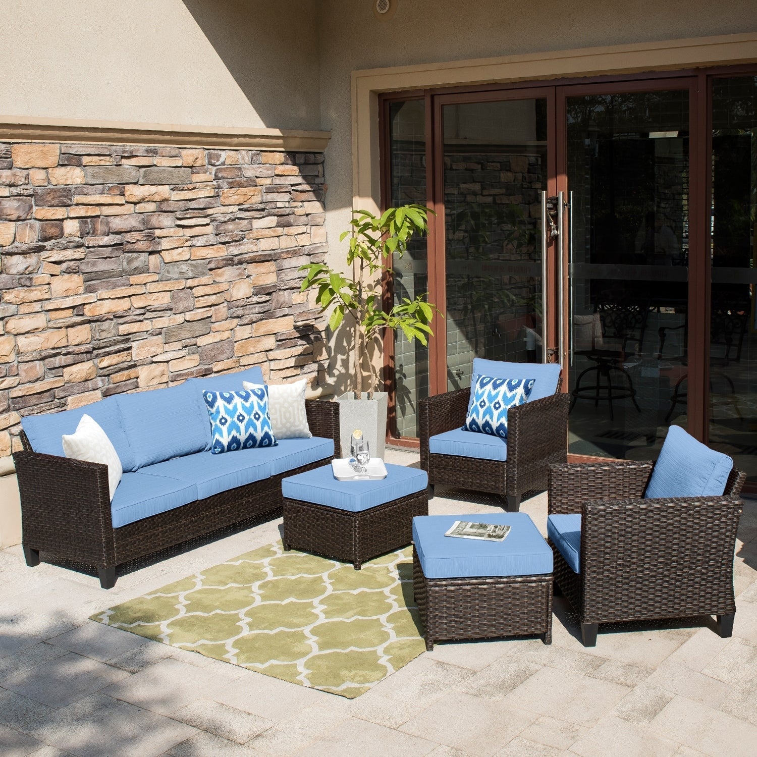 OVIOS 5-piece Patio Furniture Wicker Outdoor High-back Seating Set