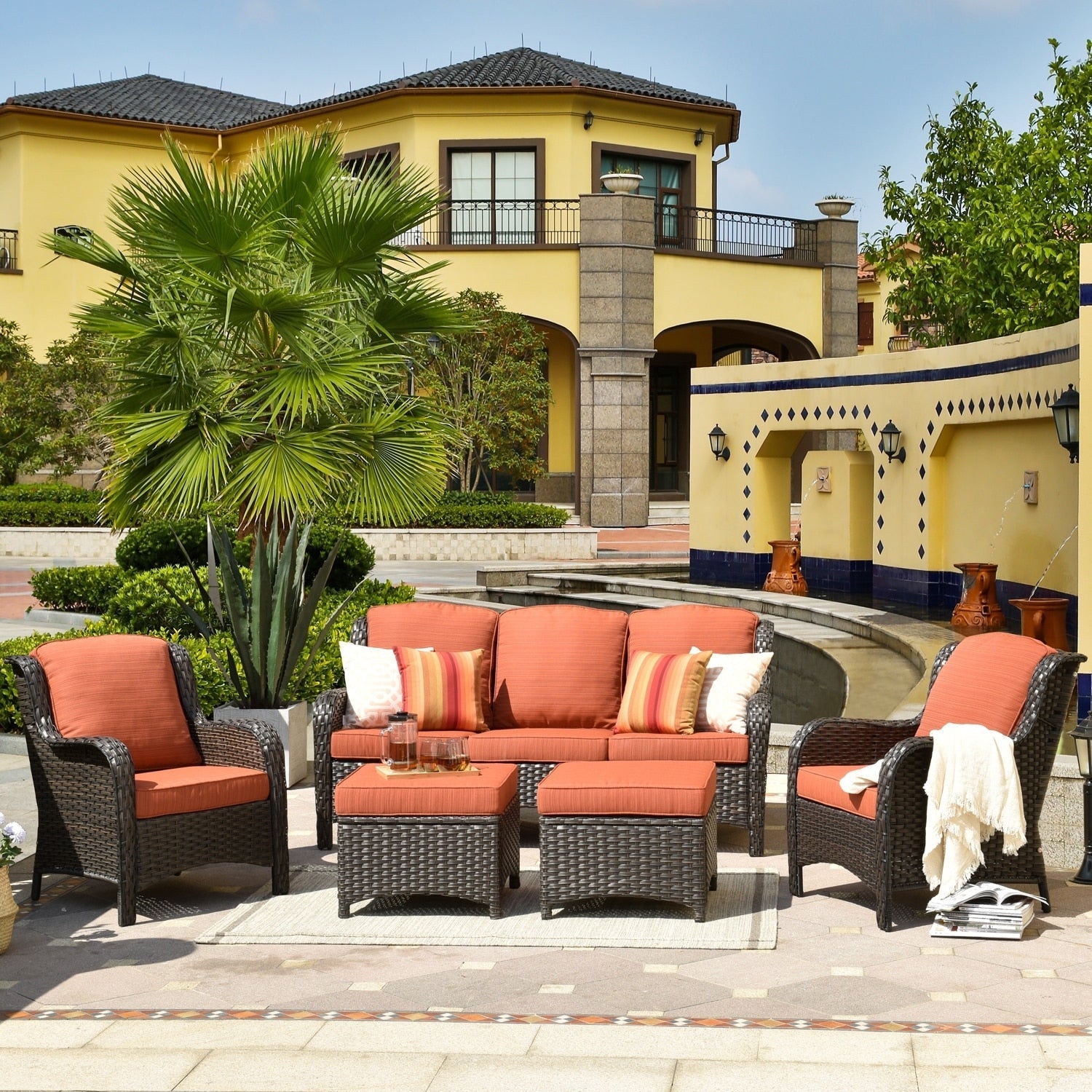 OVIOS 5-piece Patio Wicker High Back Conversation Set