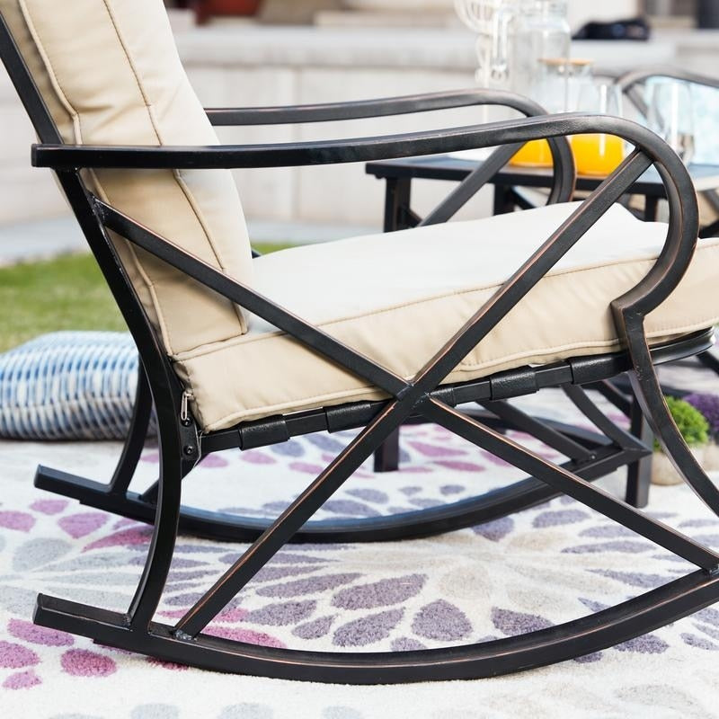 PATIO FESTIVAL 3-Piece Outdoor Rocker Conversation Set w/ Cushions