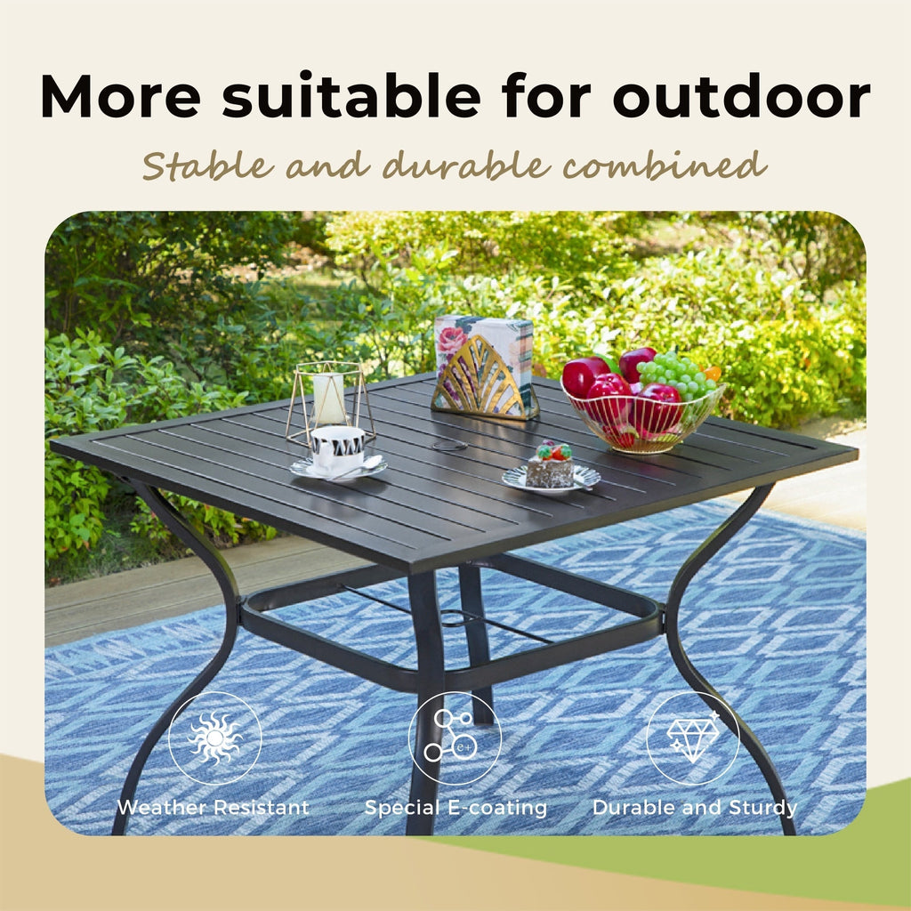 MAISON ARTS 6-Piece Patio Dining Set with 10ft 3 Tier Auto-tilt Umbrella: 4 Metal Outdoor Chairs 1 Metal Square Dining Table