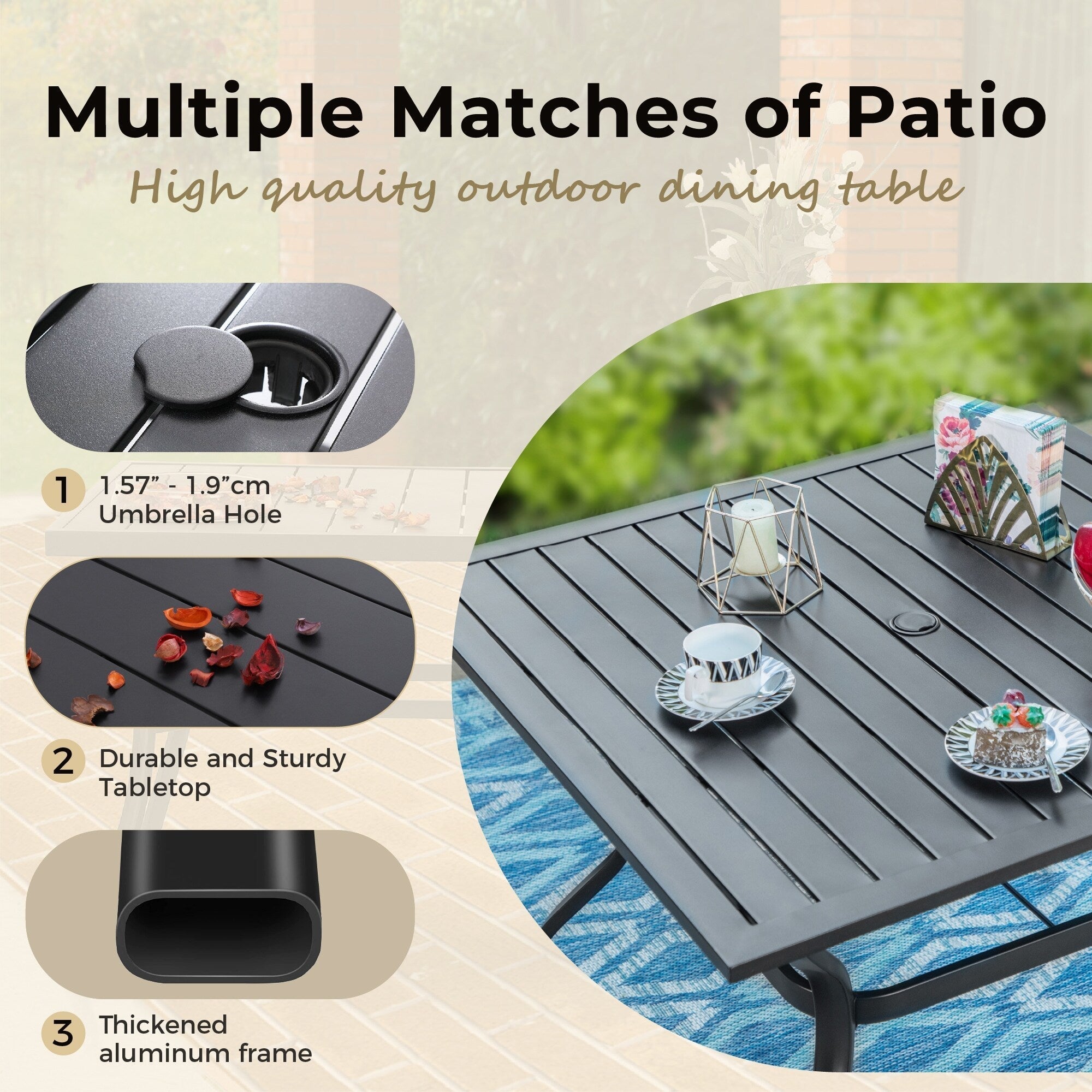 MAISON ARTS 6-Piece Patio Dining Set with 10ft 3 Tier Auto-tilt Umbrella: 4 Metal Outdoor Chairs 1 Metal Square Dining Table