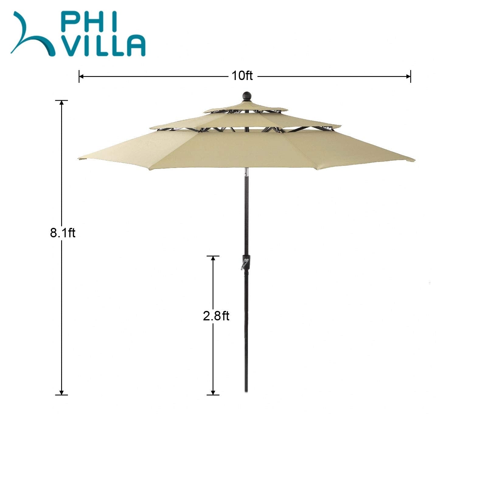MAISON ARTS 6-Piece Patio Dining Set with 10ft 3 Tier Auto-tilt Umbrella: 4 Metal Outdoor Chairs 1 Metal Square Dining Table
