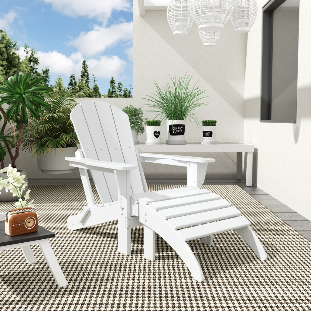 Polytrends Laguna Hdpe All Weather Outdoor Patio Foldable Adirondack Chair With Ottoman (2-Piece Set)