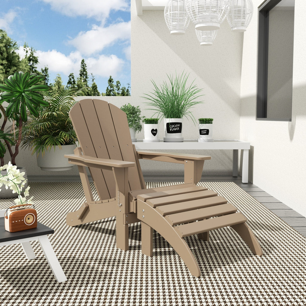 Polytrends Laguna Hdpe All Weather Outdoor Patio Foldable Adirondack Chair With Ottoman (2-Piece Set)