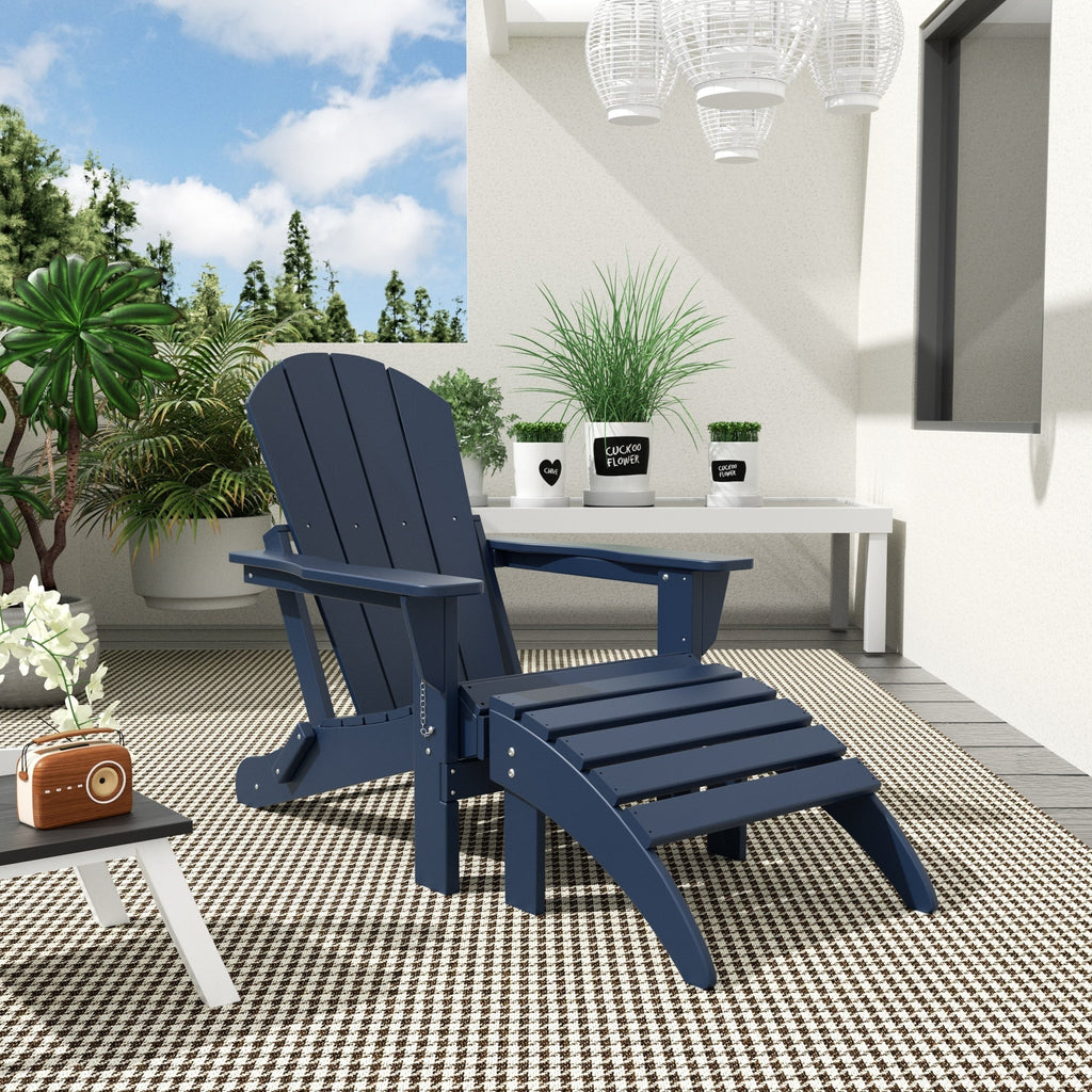 Polytrends Laguna Hdpe All Weather Outdoor Patio Foldable Adirondack Chair With Ottoman (2-Piece Set)