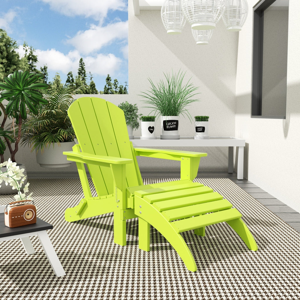 Polytrends Laguna Hdpe All Weather Outdoor Patio Foldable Adirondack Chair With Ottoman (2-Piece Set)