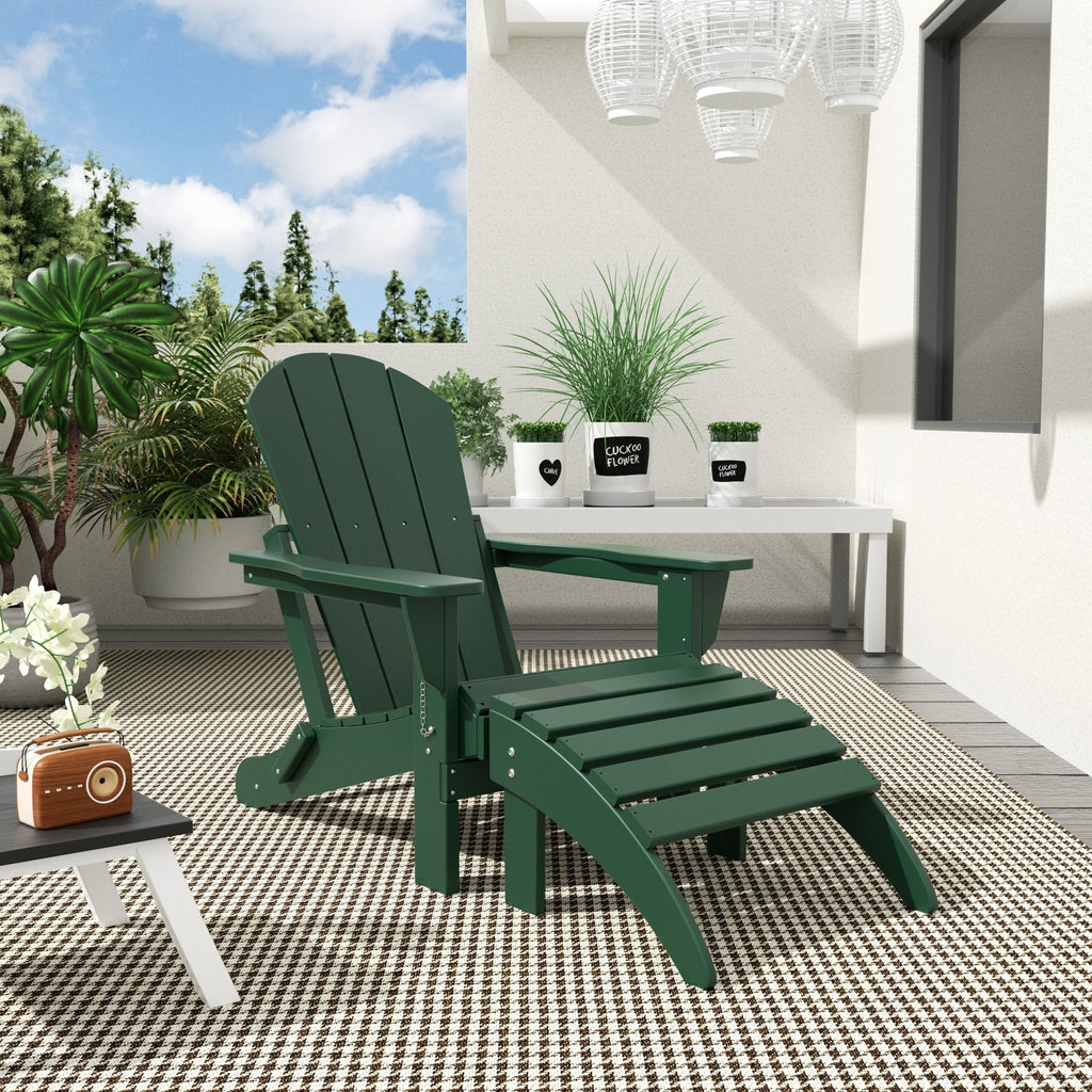 Polytrends Laguna Hdpe All Weather Outdoor Patio Foldable Adirondack Chair With Ottoman (2-Piece Set)