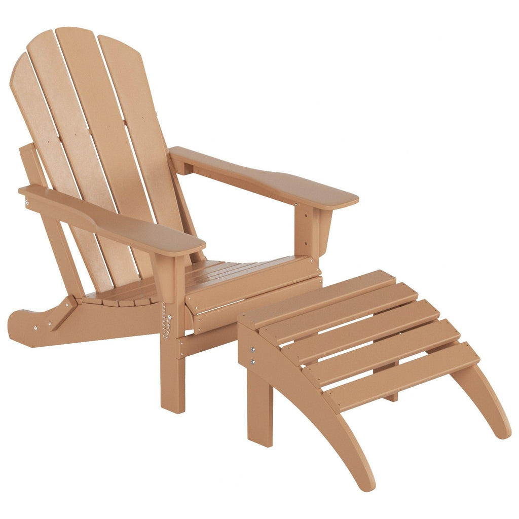 Polytrends Laguna Hdpe All Weather Outdoor Patio Foldable Adirondack Chair With Ottoman (2-Piece Set)