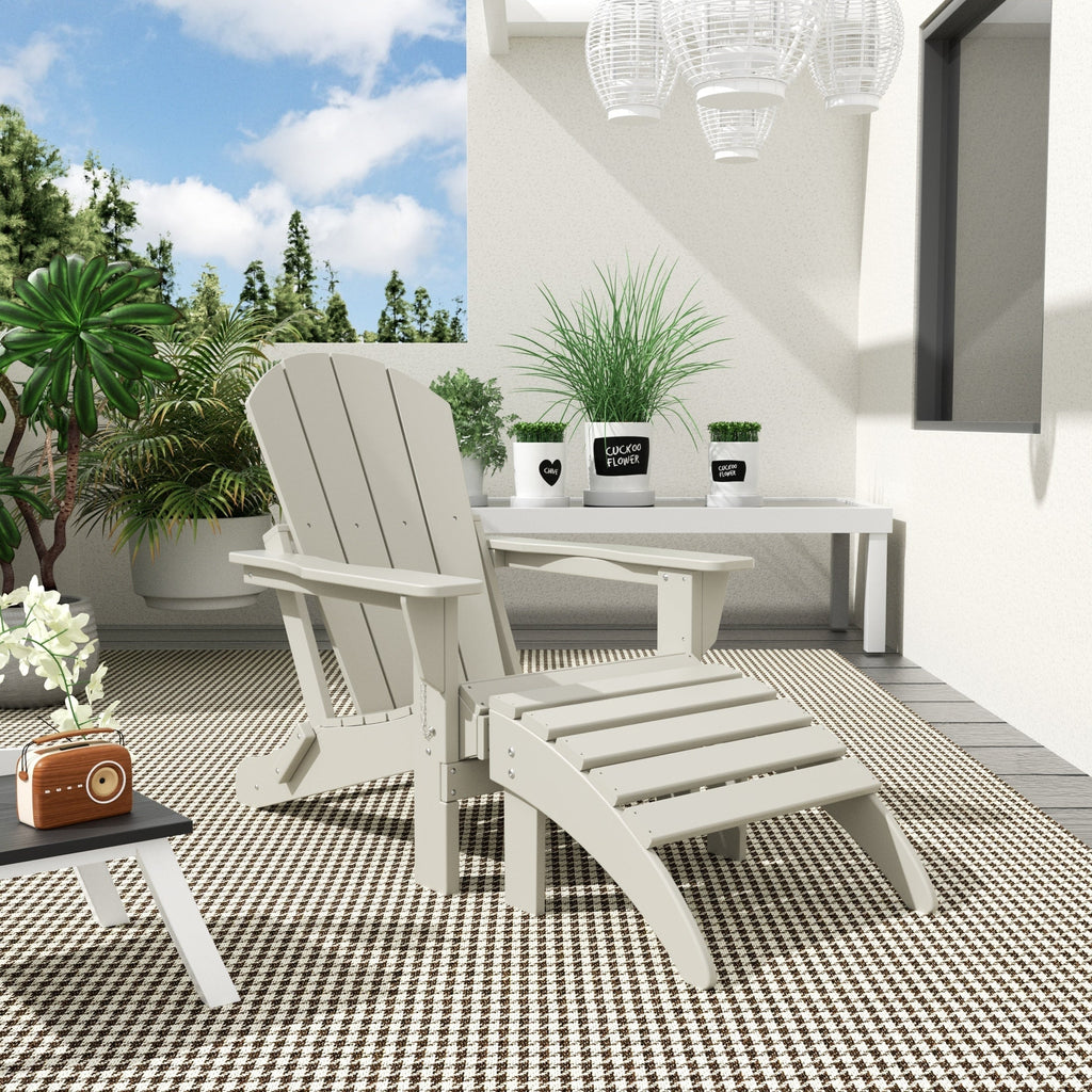 Polytrends Laguna Hdpe All Weather Outdoor Patio Foldable Adirondack Chair With Ottoman (2-Piece Set)