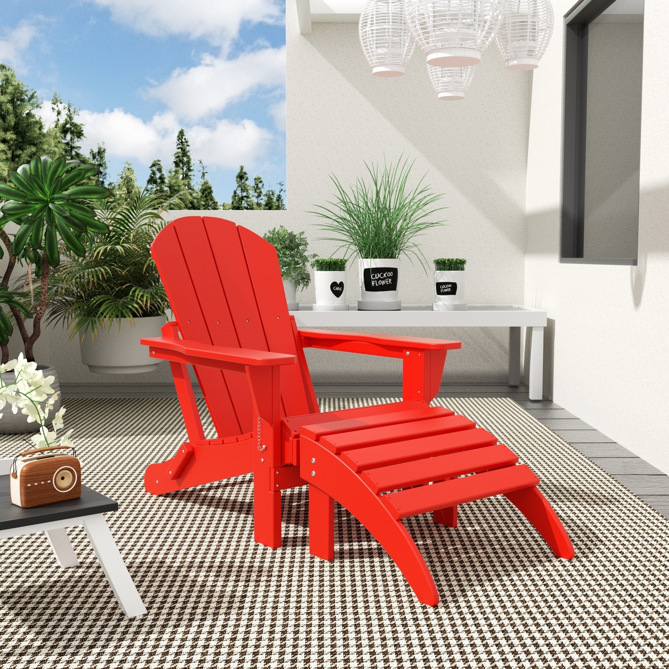 Polytrends Laguna Hdpe All Weather Outdoor Patio Foldable Adirondack Chair With Ottoman (2-Piece Set)