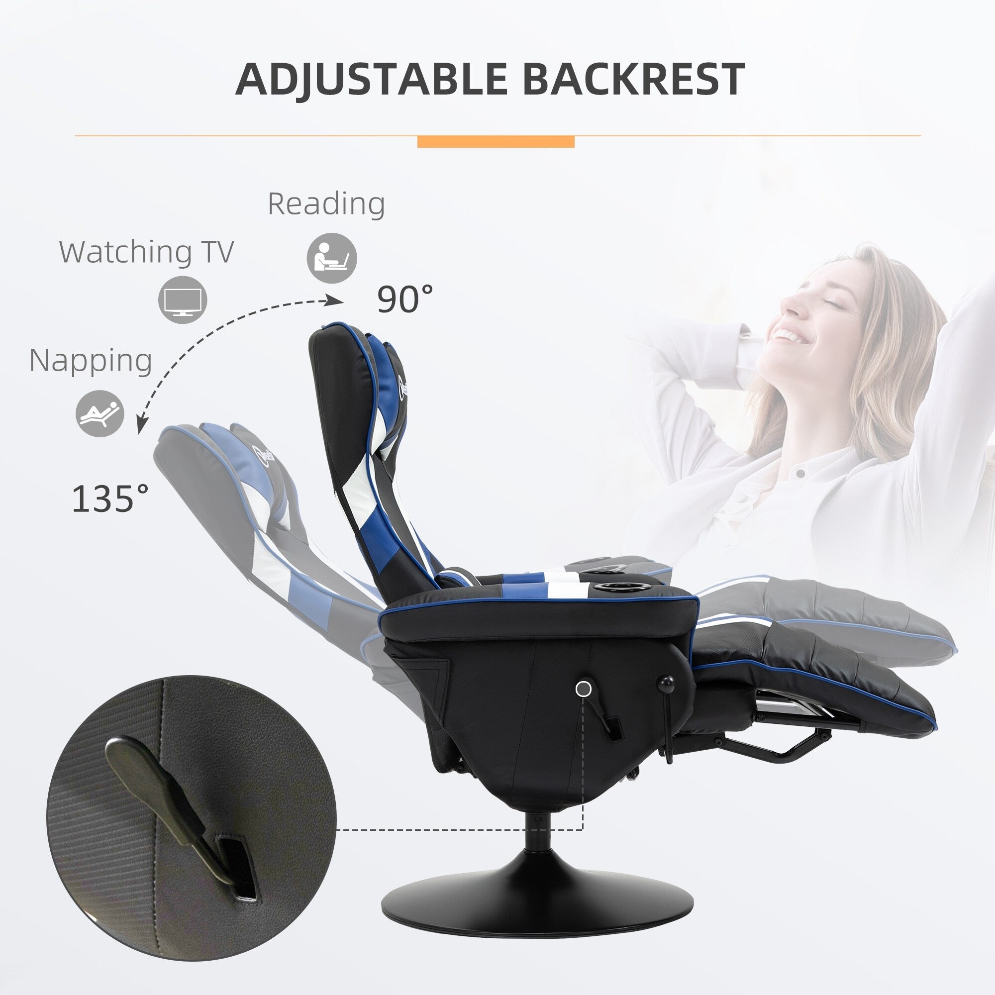 PVC Armless Gaming Recliner Chair with Footrest, Cup Holders, and Diamond Stitching