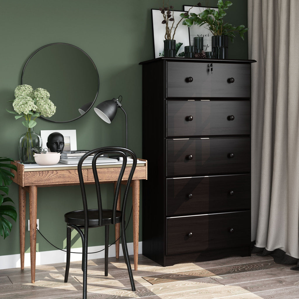 Palace Imports 100% Solid Wood 5-Jumbo Drawer Chest with Lock, Metal or Wooden Knobs