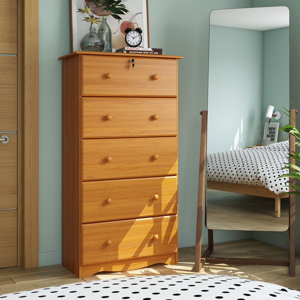 Palace Imports 100% Solid Wood 5-Jumbo Drawer Chest with Lock, Metal or Wooden Knobs