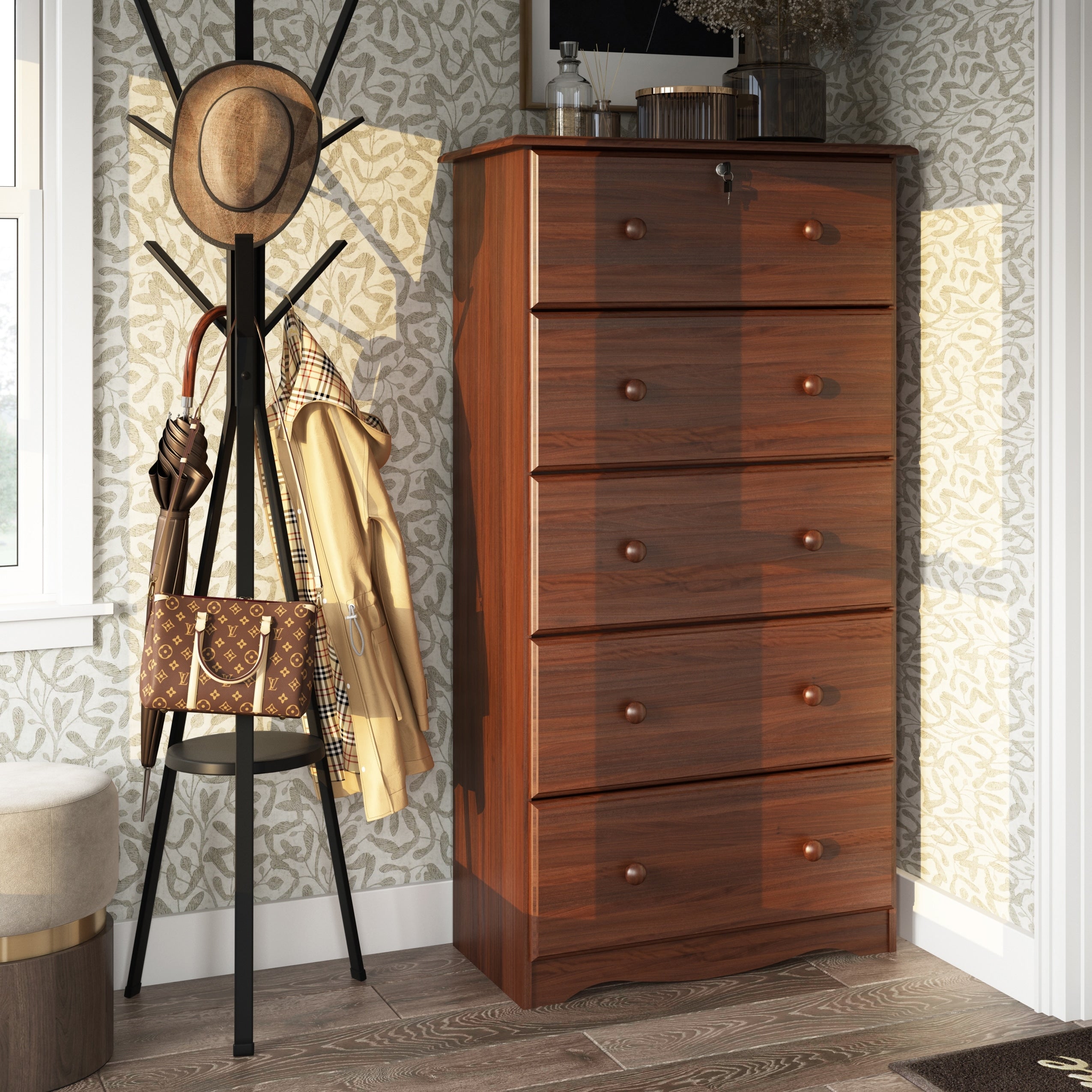 Palace Imports 100% Solid Wood 5-Jumbo Drawer Chest with Lock, Metal or Wooden Knobs