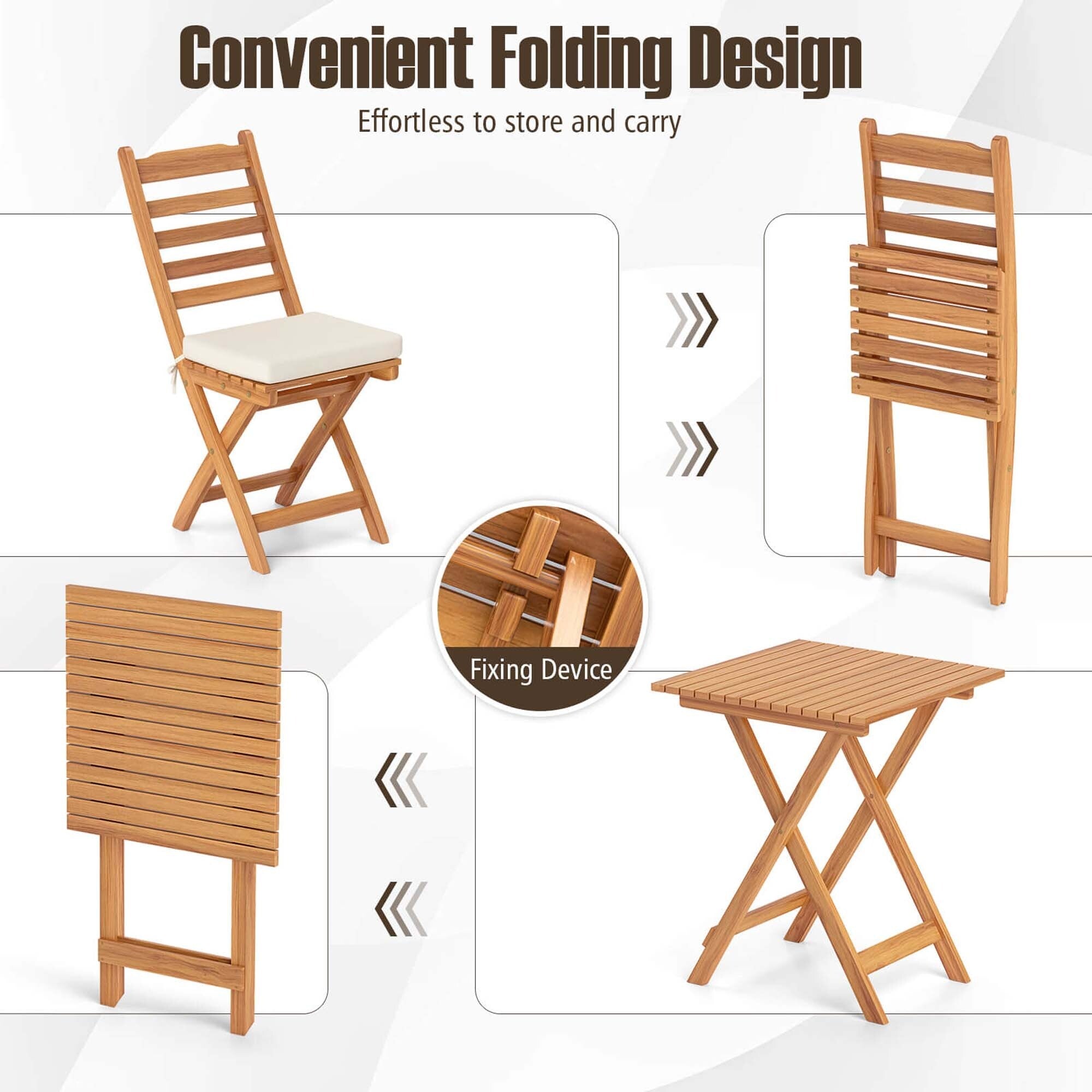Patiojoy 3-Piece Folding Bistro Set with Removable Seat Cushions - See Details